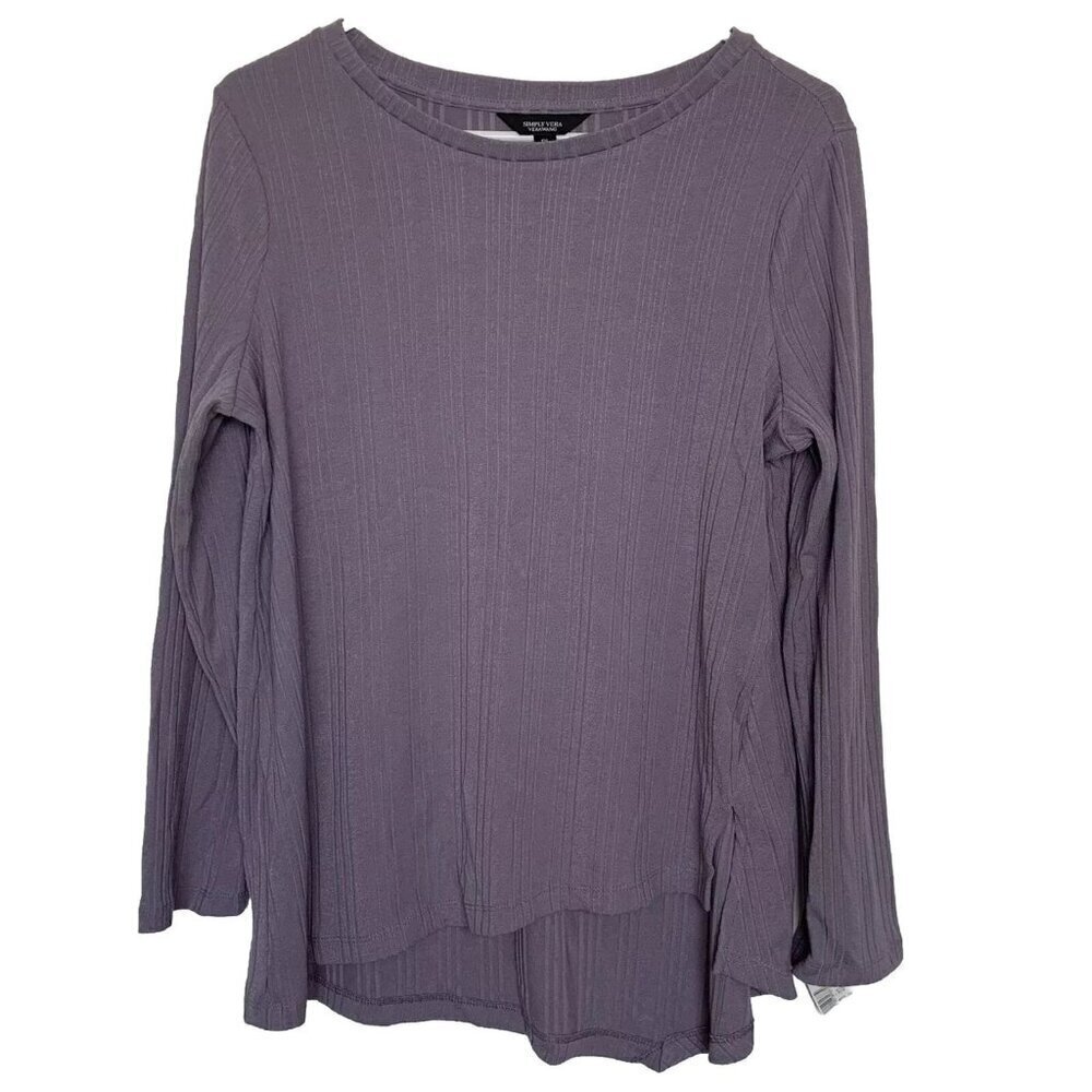 Simply Vera Women’s PL Purple Ribbed Asymmetrical Hem Sweater Long Sleeve NWT